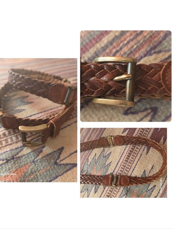 None Accessories - VTG Boho Braided Brown Leather Belt Brass Buckle Unbranded